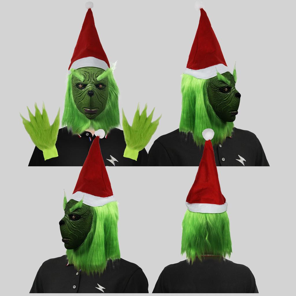 Hilarious Grinch Mask And Green Furry Gloves Set Ideal For Christmas Parties And Halloween Celebrations