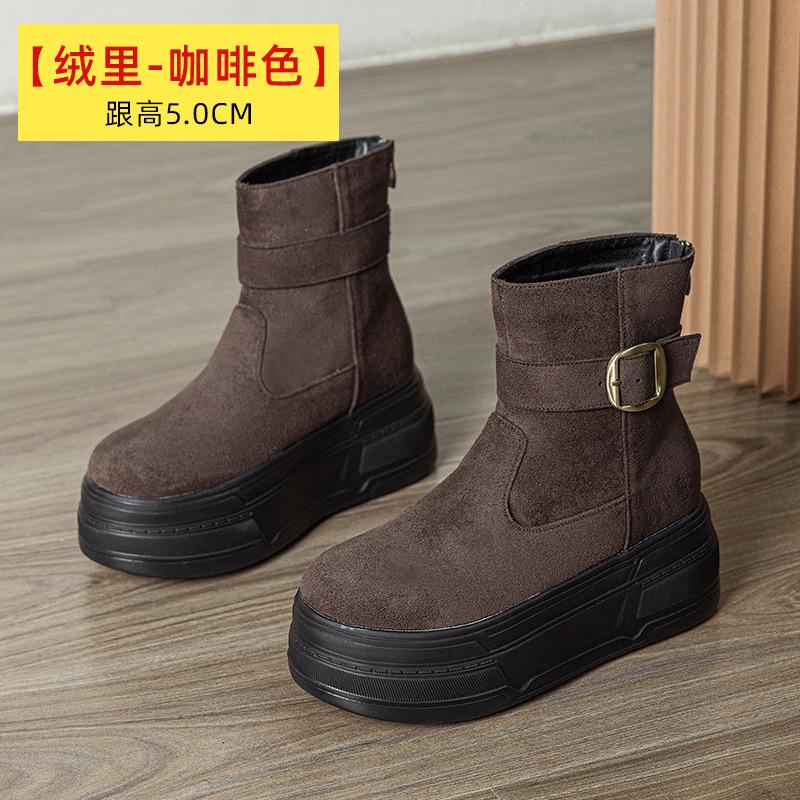 

2025 Winter New Female Women Boots British Wind Increased 7CM High Heel Platform Boots Fashion Plus Velvet Women s Shoes 39