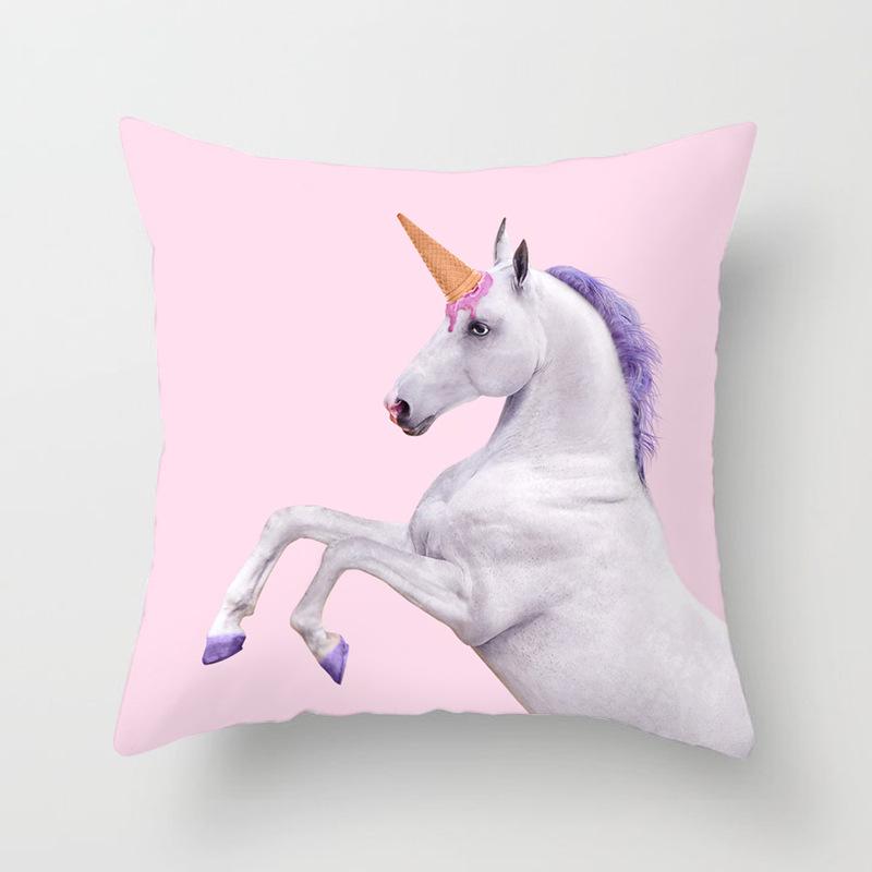 Pillow Print Cartoon Flamingo Grass Mud Horse Cushion Peach Leather Velvet Polyester Pillow Cover