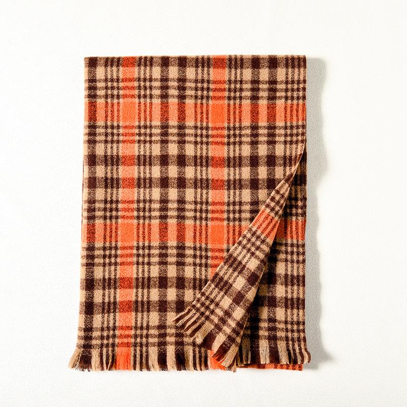 2025 new autumn and winter thickened scarf warm imitation cashmere scarf plaid fringed scarf women's versatile simple scarf