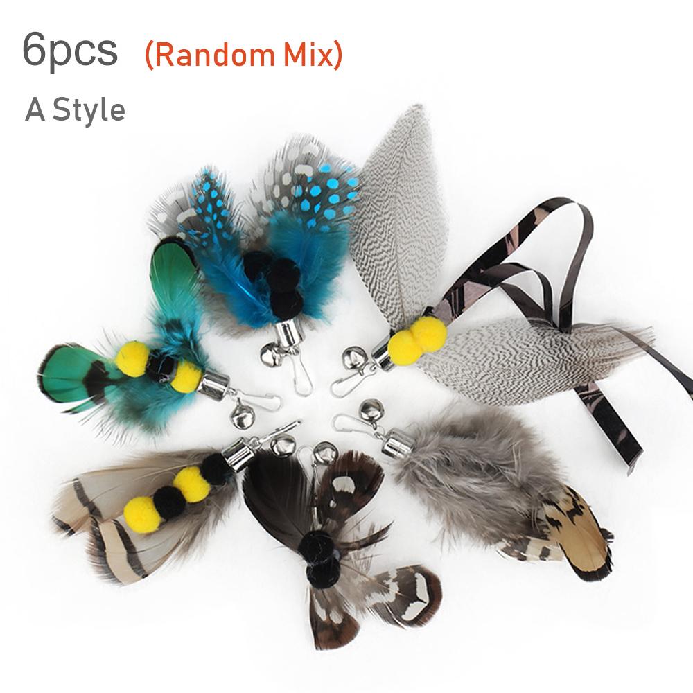 6pcs Replacement Head with Simulated Insect Feather Of Cat Teaser Stick Funny Pet Cat Toy