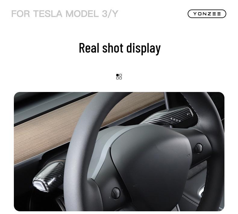 Tesla Model 3/Y Carbon Fiber Gear Lever Cover & Steering Column Handle Decor Patch.