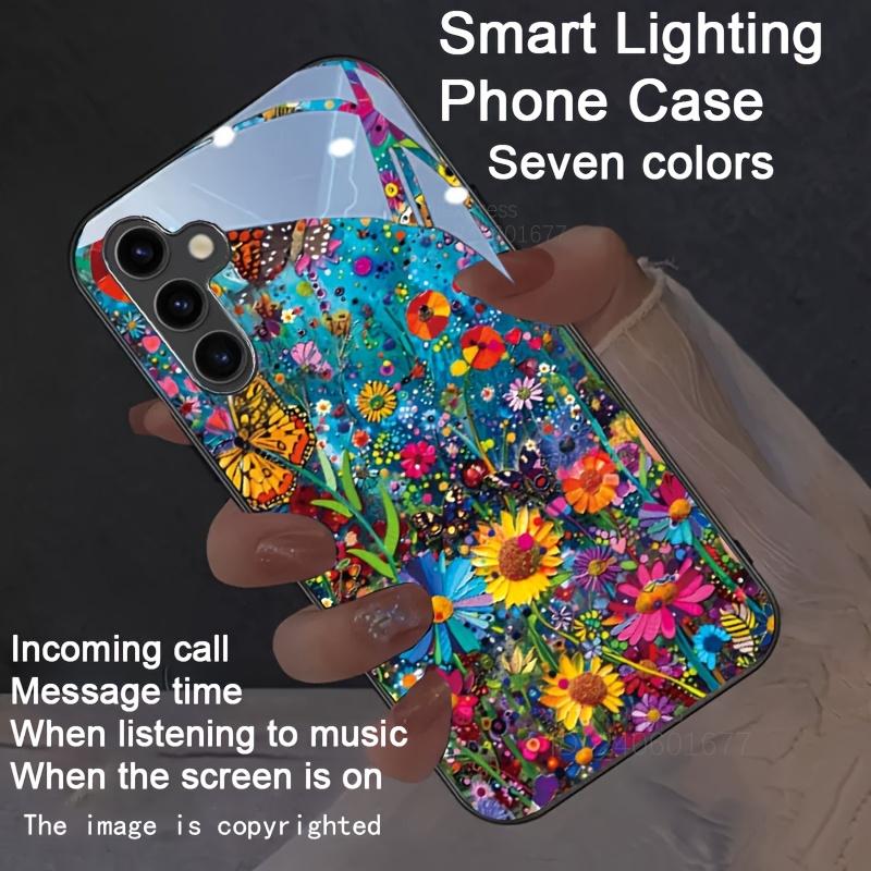 

S25 Ultra Luxury Rose Floral LED Flash Phone Case for Samsung A06 A55 A35 A34 A15 A35 A14 S23 Plus S22 S24 FE Glow Phone Cover Z fold 5