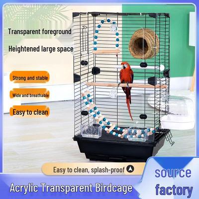 Extra Tall Transparent Parrot Bird Cage - Budgie & Cockatiel Villa with Spacious Design