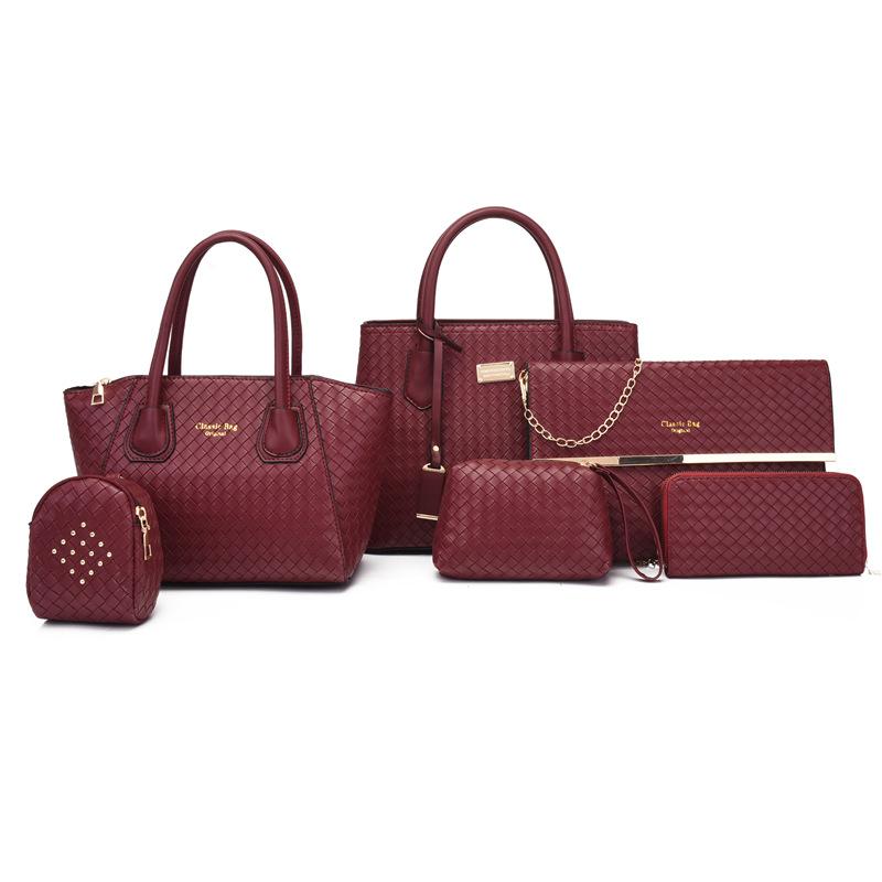 Woven six-piece mother and child bag new retro large-capacity women's shoulder portable messenger bag