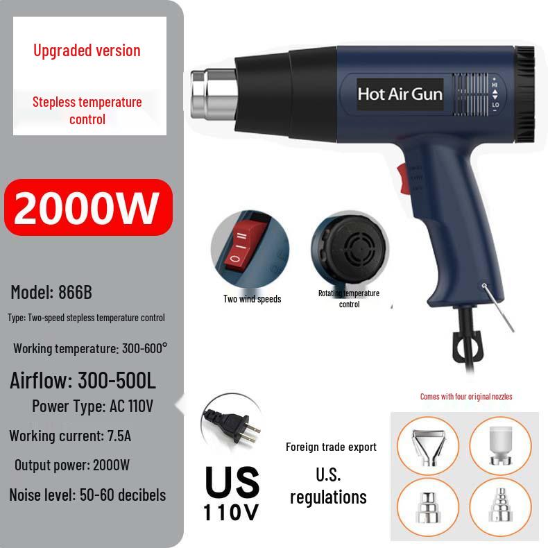 Dual Voltage High-Power Heat Gun: 110V US & 220V EU Handheld for Drying, Film Baking, and Heat Shrink Applications