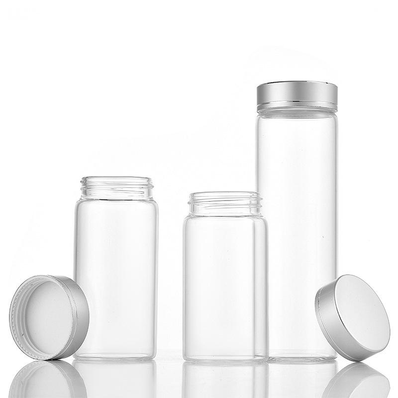 47mm Transparent Glass Bottle with Oxidized Silver Cap for Cereal, Tea, or Candy Storage