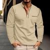 European American Spring Summer Men's Long Sleeve Stand Collar Polo Shirt Solid Color Bottoming Tops Long Sleeve Tees