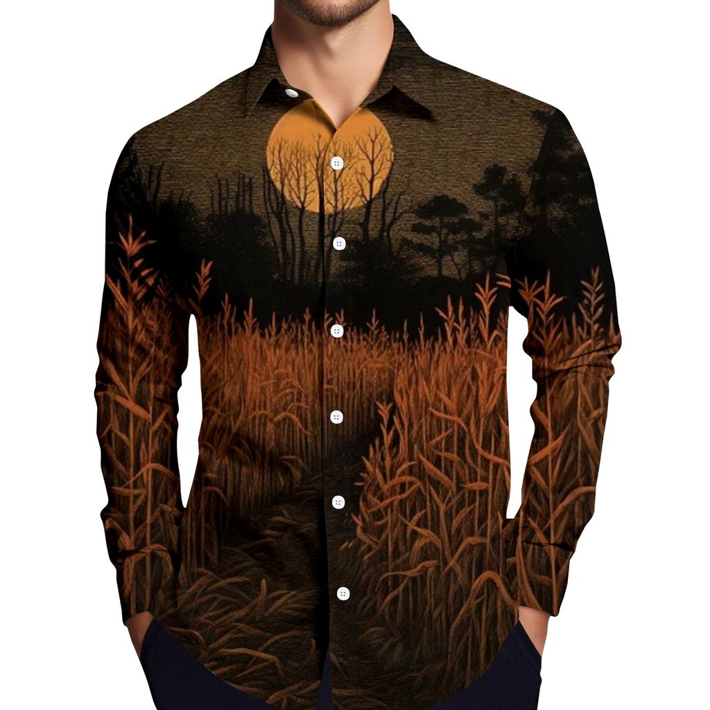 Men's Halloween Print Long Sleeve Button-down Shirt