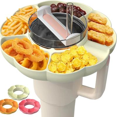 40Oz Snack Ring for Stanley Cup with Handle, Snack Container for Stanley Tumbler 40 Oz, 4 Compartment Reusable Snack Platters
