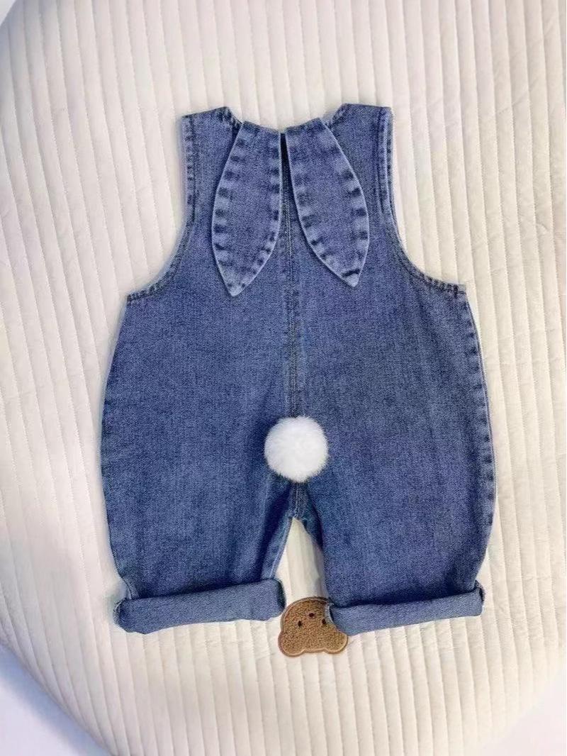 

Children s Denim Overalls with Bunny Ears - Korean Style Jumpsuit for Boys and Girls, Spring/Autumn Fashion Trend 130 cm