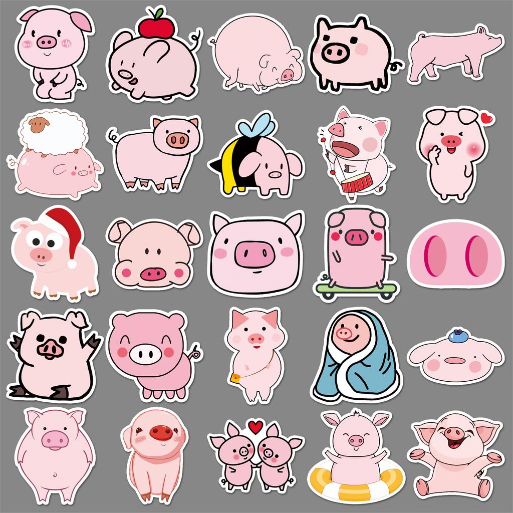 50 Pig Doodle Cartoon Cute Animal Children Creative DIY Skateboard Mobile Case Suitcase Sticker Waterproof