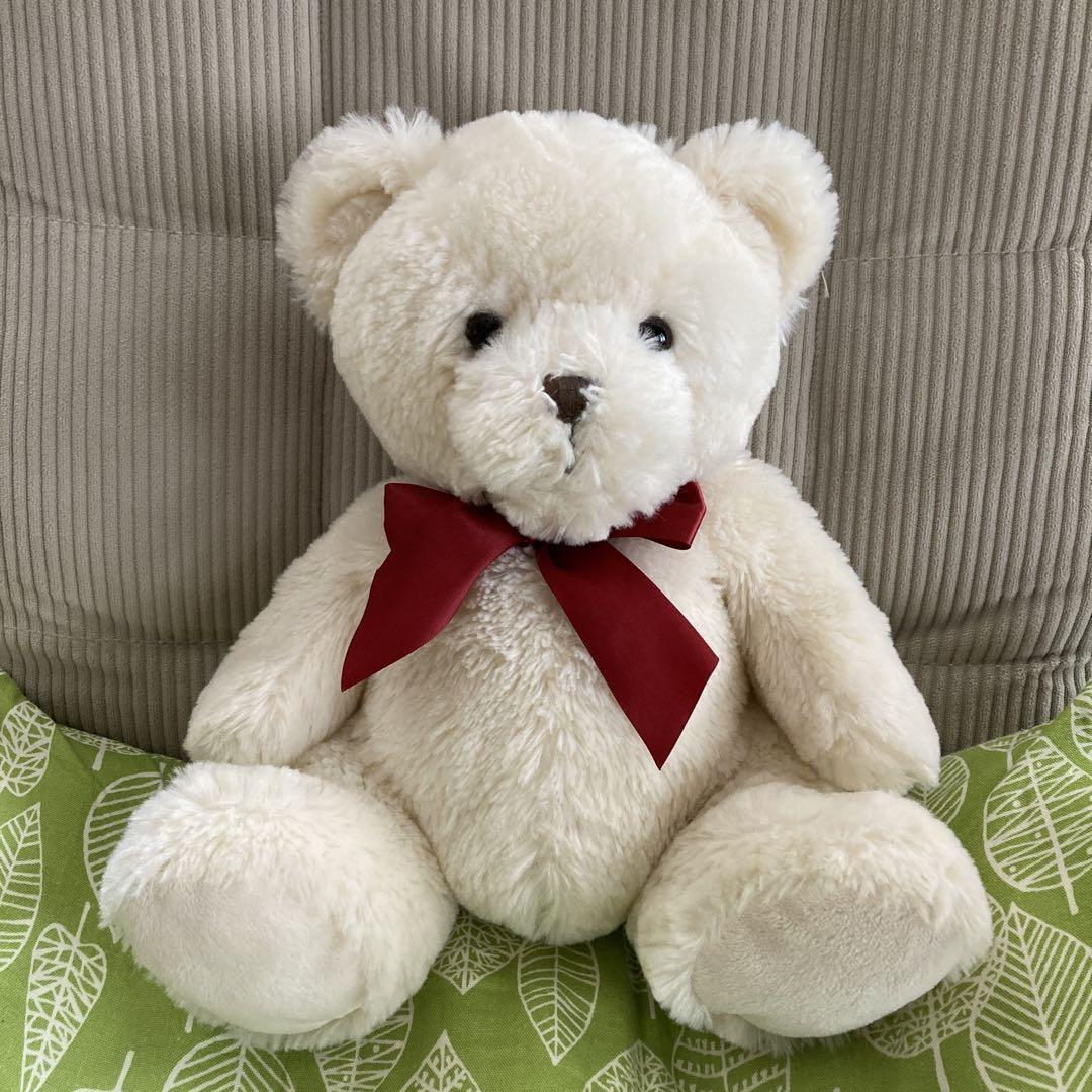 

[USED] Fluffy Teddy Bear with Ribbon, Off-White, Hug-Friendly