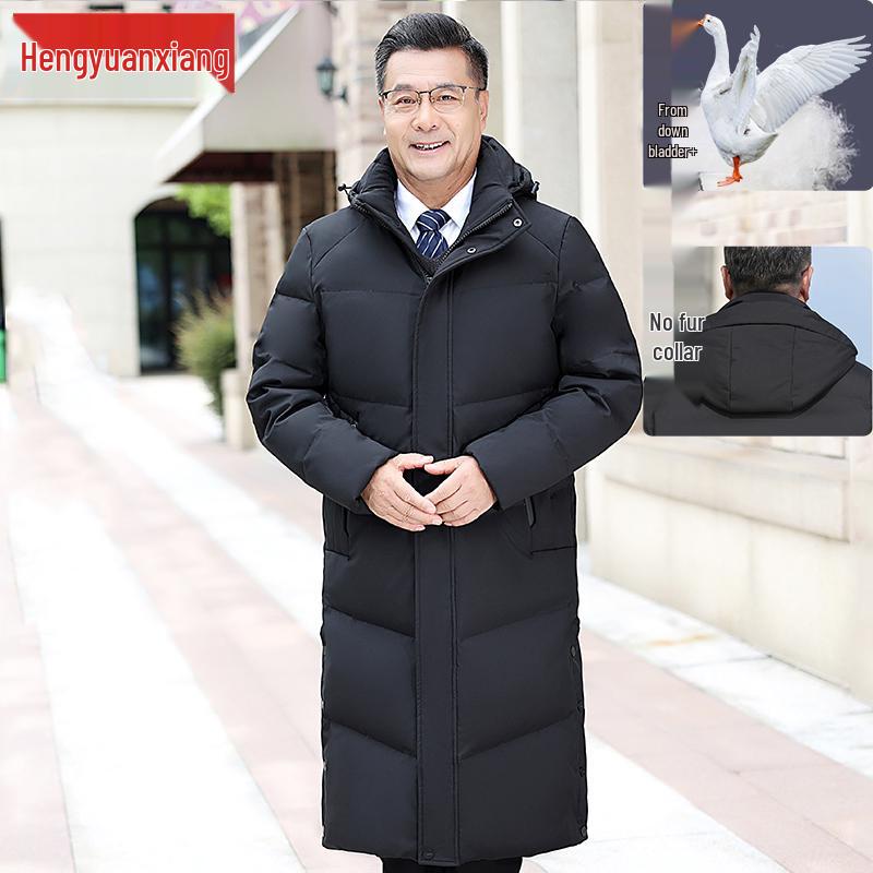 Men's Winter Mid-Length Thickened Down Jacket for Middle-Aged and Elderly - Cold-Proof, Plus Size