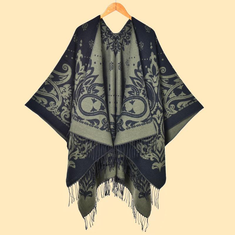 Women's Cashew Fringed Split Shawl Double-sided Jacquard Thickened To Keep Warm Travel Atmosphere, Take Pictures and Sell Well