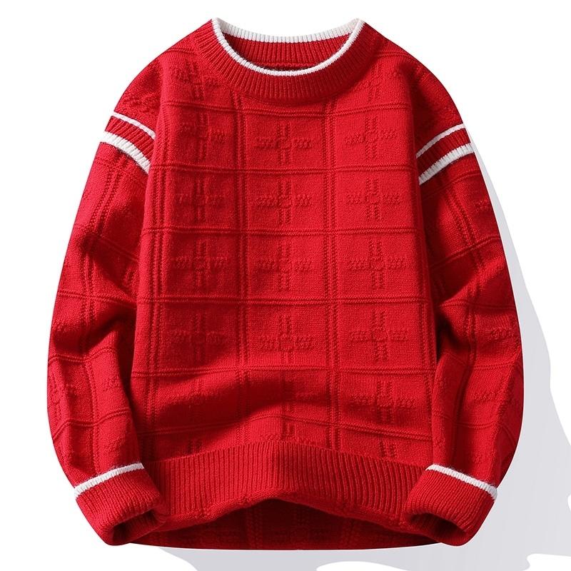 

Свитер Ярко-красный Мужской Однотонный Свитер Круглый Вырез Длинный Рукав Топ L красный