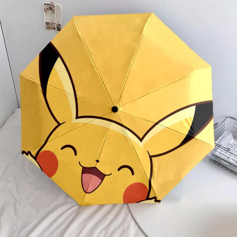 Various Pikachu 8-Rib Auto Folding Umbrella, Portable Anti-UV Umbrella, Perfect Gift for Home & Travel Use