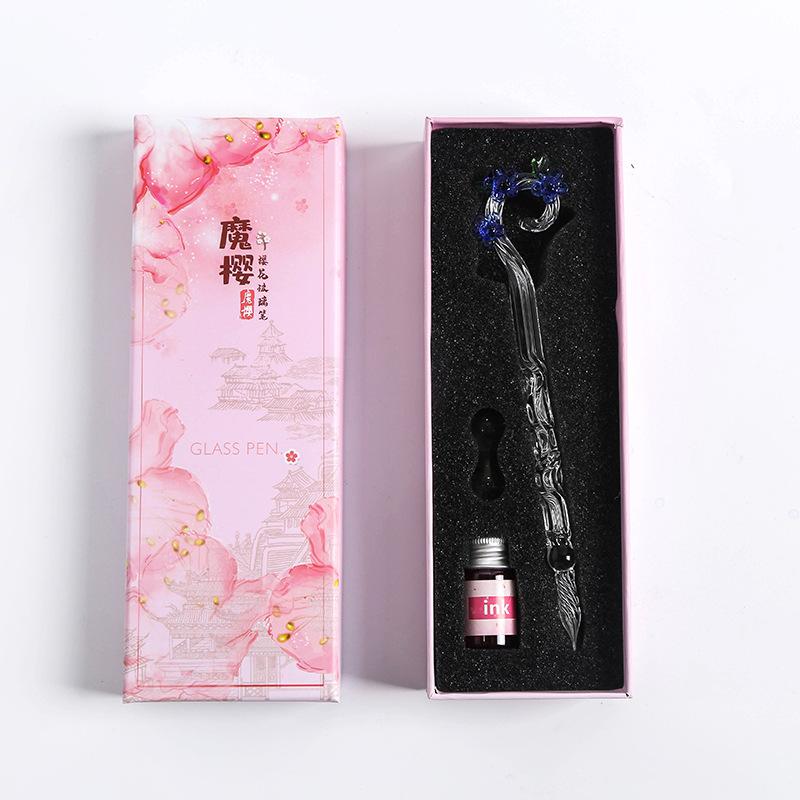 Magic Flower Glass Pen Starry Sky Dip Pen Set Student Gift Creative Crystal Fountain Pen Glass Dip Pen Writing Kit With Ink
