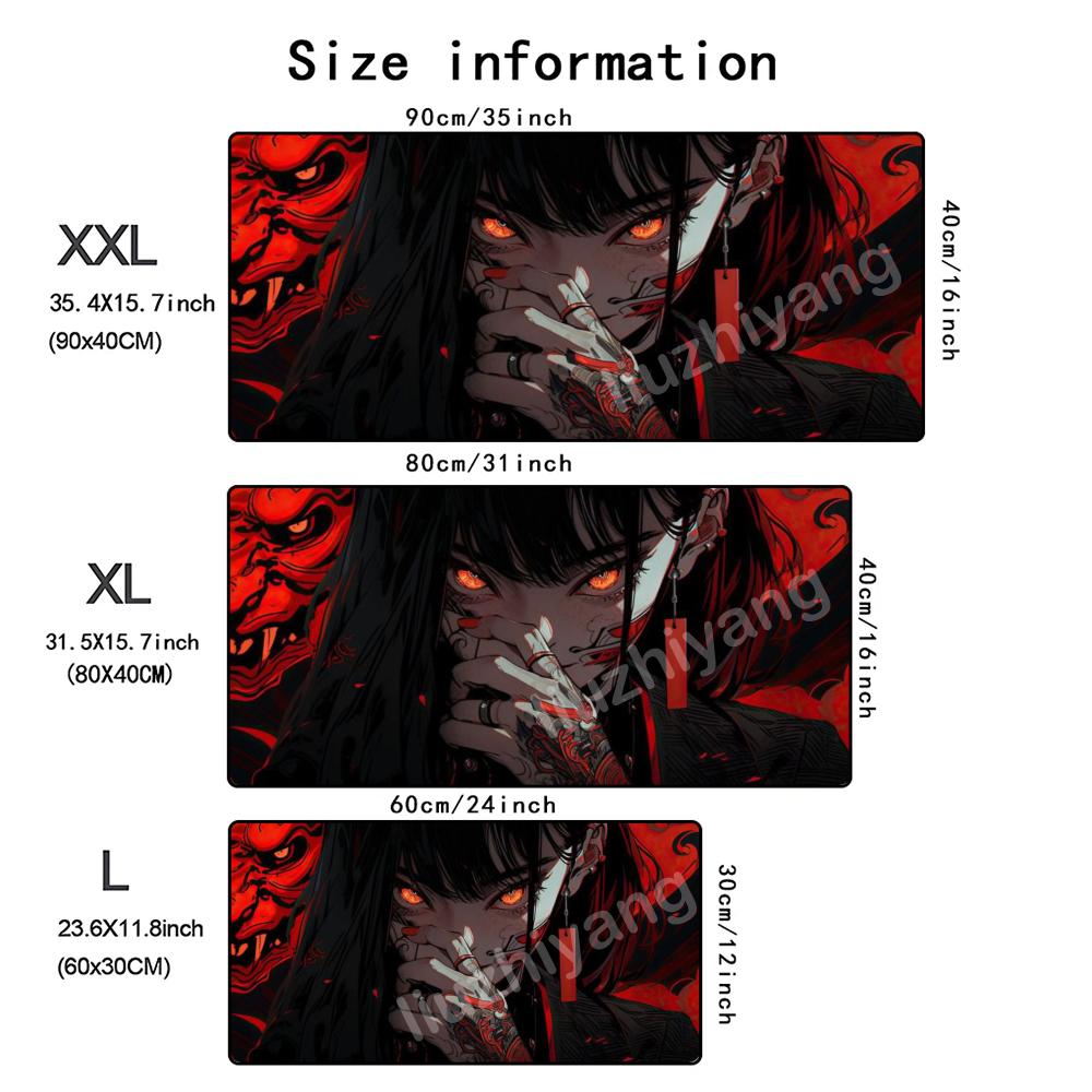 Black Anime Girl Mouse Pad Large Computer Office Game Table Mat Rubber AntiSlip Stitched Edge Keyboard Mats 90x40 Xxl Desk Pads