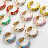 Vintage New Trend Colorful Enamel Flowers Cute Huggies Hoop Earrings for Women Boho Unique Round Ear Buckle Fashion Jewelry Gift