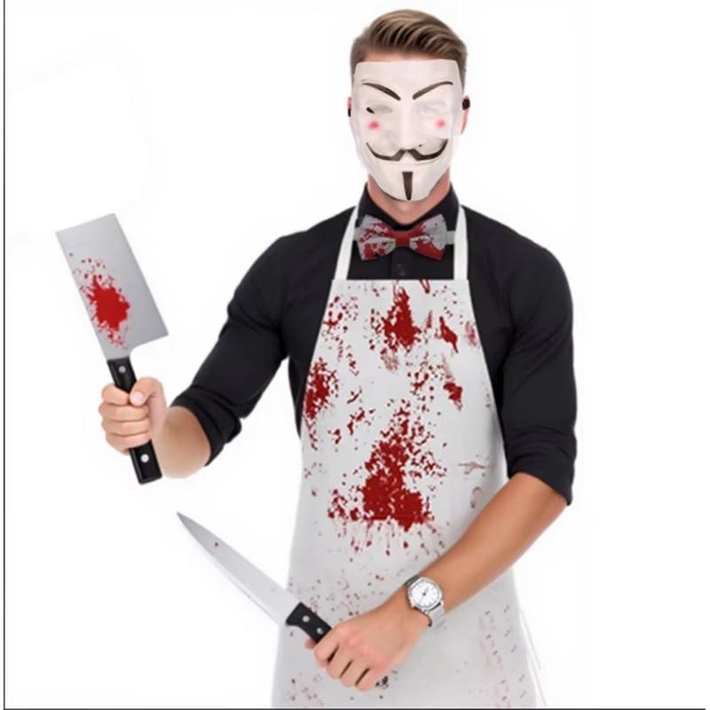 PESENAR Blood Stain Simulation + Funny Props Halloween Butcher Set Bloody Apron Kitchen Knife Cos Outfit