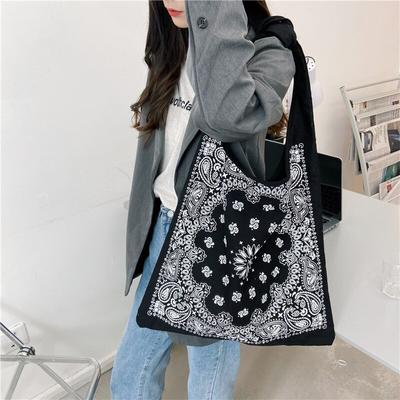 Retro Women Handbag Canvas Shoulder Bag Big Size Handbag Tote Ladies Casual Flower Printing Shoulder Bag