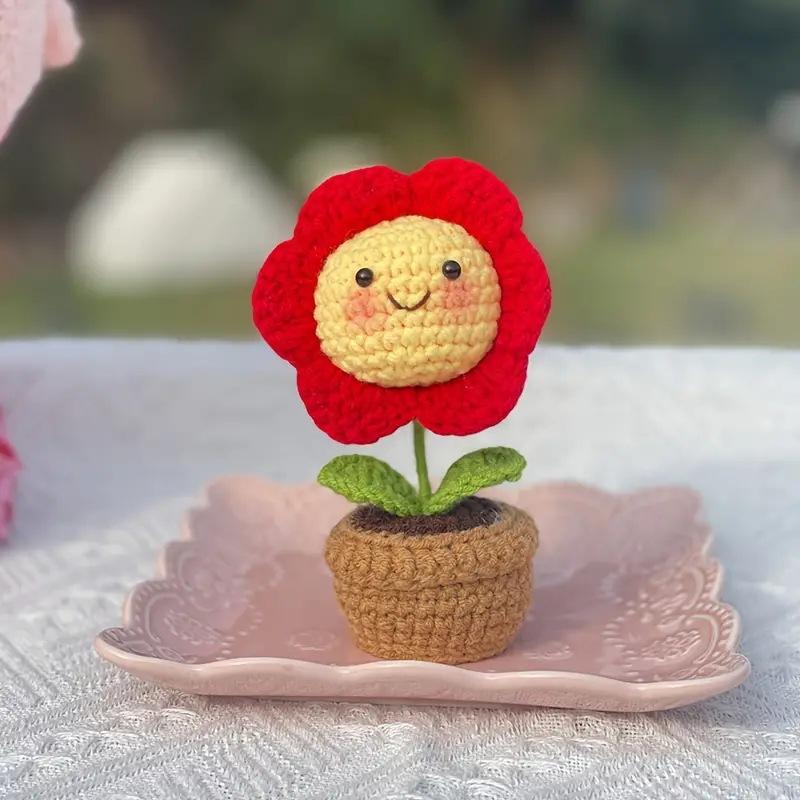Cute Sunflower Pot Mini Handwoven Happy Sunflower Knitting Flower Desk Car Decoration Crochet Decor