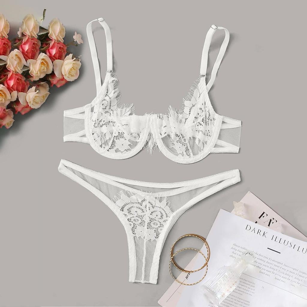 Erotic Underwear Sexy Lace Three Point Lingerie With Steel Ring