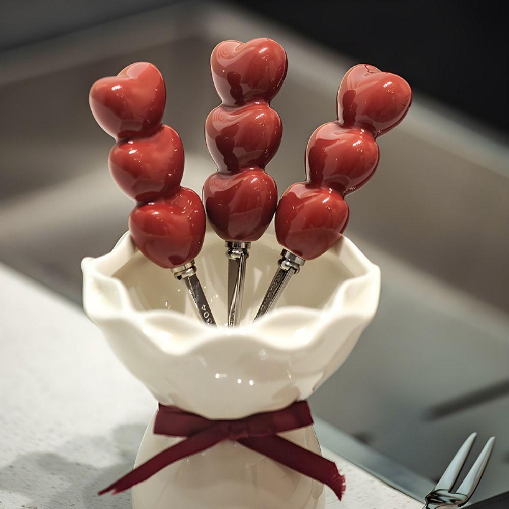 Bouquet Shape Dessert Forks with Storage Jar Creative Fruit Receipt Jar  for Tasting Salad