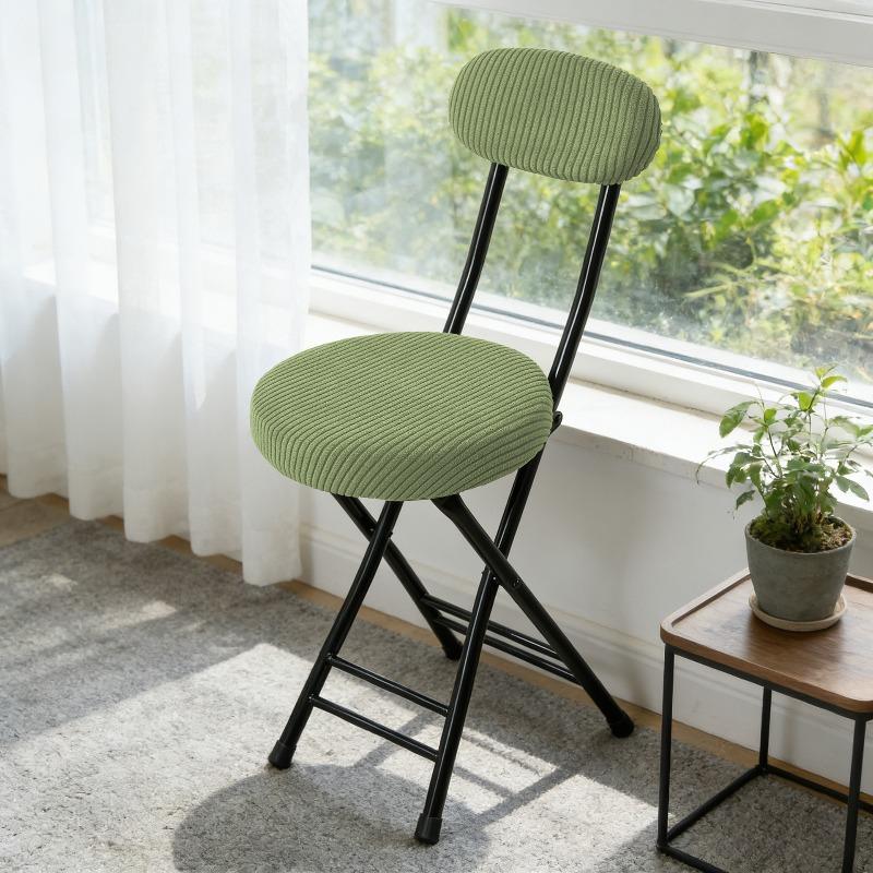 Solid Color Jacquard Stretch Chair Slipcover Elastic Round Folding Chair Cover Seat Back Cover Set Home Decoration Chair Cover