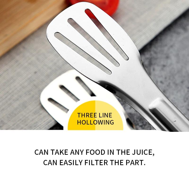 Three-line Stainless Steel Food Tongs, Thickened Food Tongs, Barbecue Tongs, Steak, Bread, Grilled Meat Tongs, Outdoor Buffet