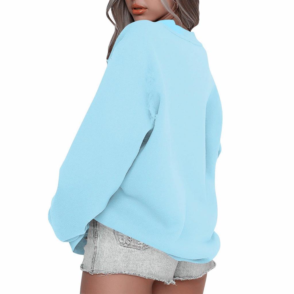 Women's Fashion Plus Velvet Solid Color Round Neck Loose Long Sleeve Hoodie for Autumn/Winter