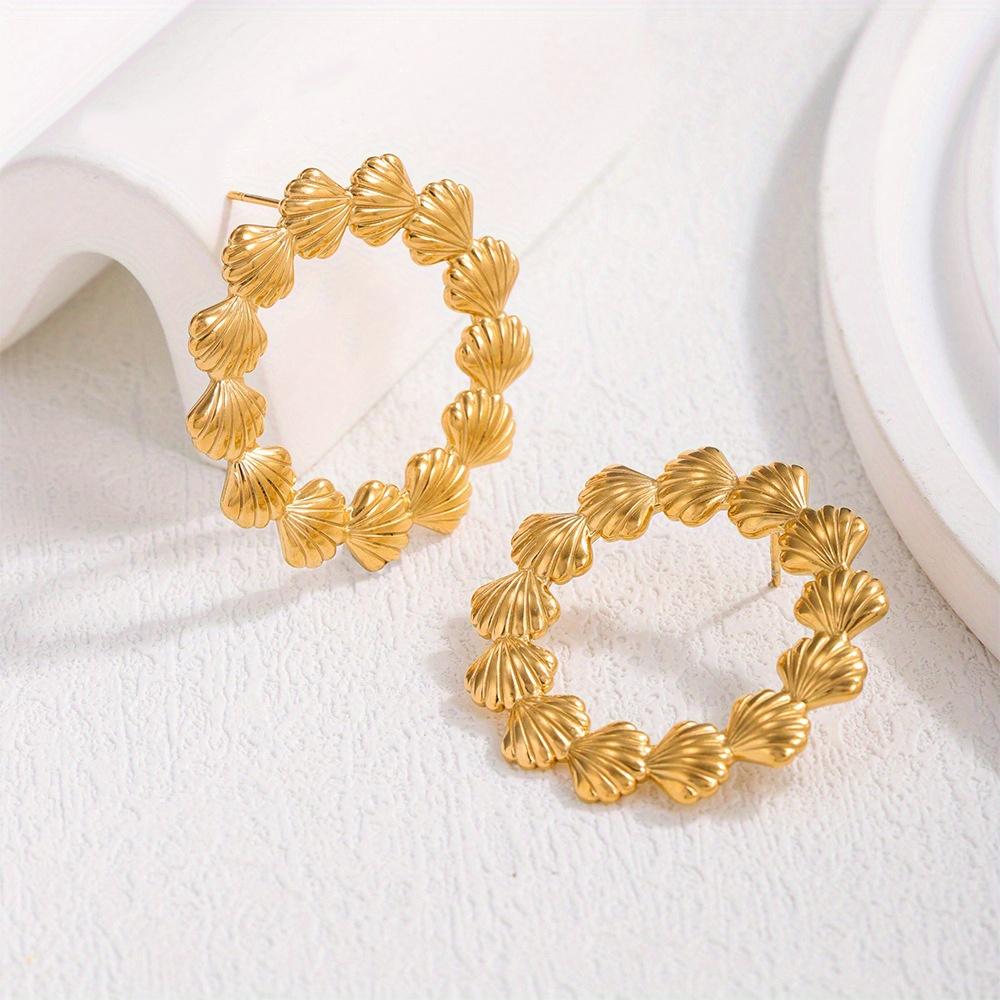 1 Pair Shell  Earrings For Women  Aesthetic Gold Color Stainless Steel Earrings Wedding Summer Jewelry Accessories Gift