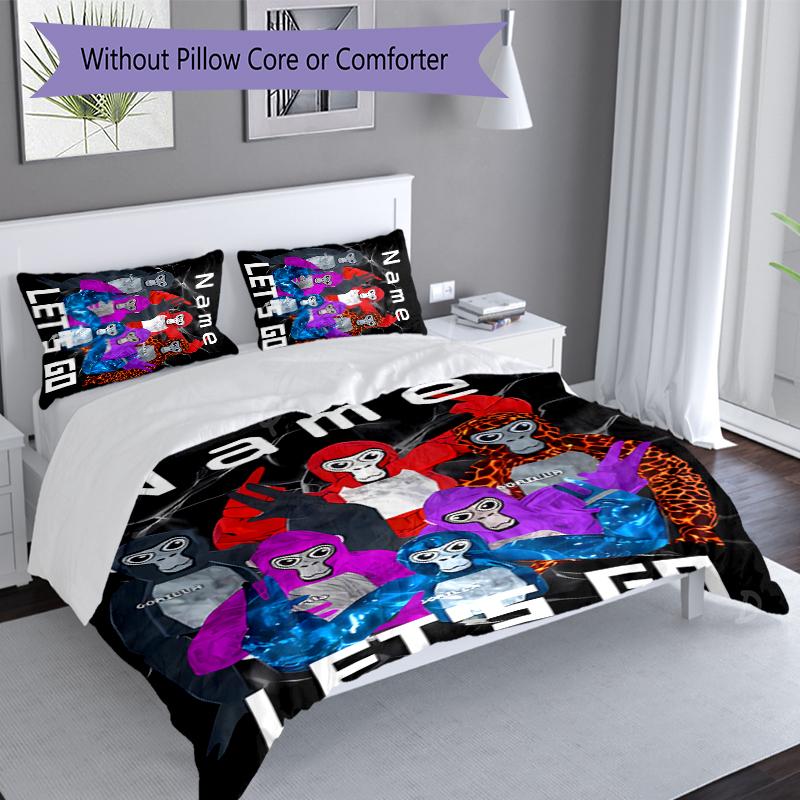 3pcs Custom Name Gorilla Tag Set,Includes 1 Duvet Cover and 2 Pillowcases,All-season Bedroom Decor