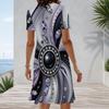Women Plus Size Round Neck Short Sleeve Black Multicolor Printed A Line Flared Midi Dress