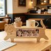 Yousheng Wooden Cat Shape Photo Frame, Rustic Pet Photo Display Frame with Rotatable Tail, Home Office Decorative Picture Holder for 2-inch