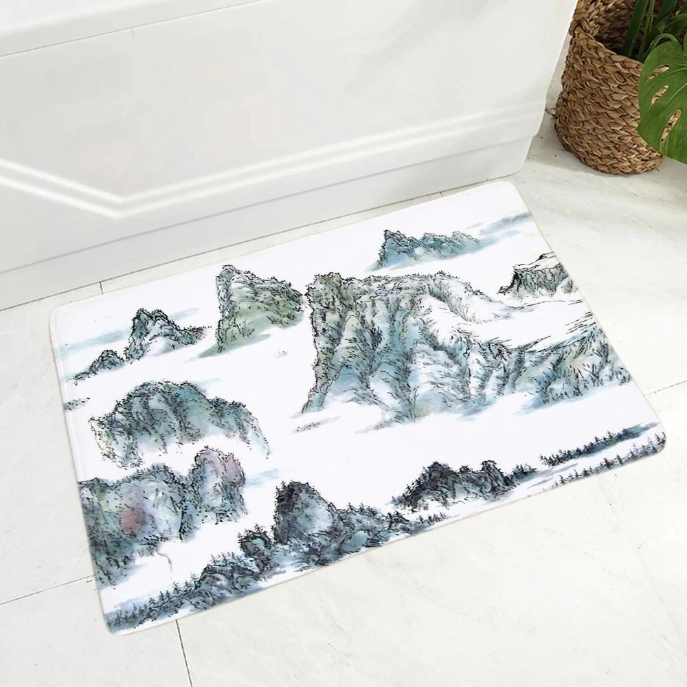 Chinese Ink Painting Floor Mat for Living Room Bedroom Kitchen Decor Non-Slip Carpet Landscape Print Doormat Soft Bathroom Mats