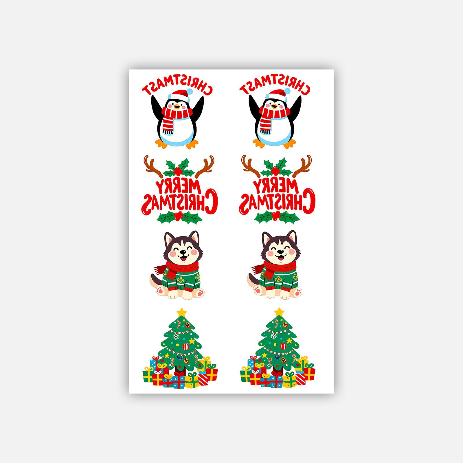 Tattoo Sticker Waterproof Female Lasting Cute Christmas Tattoo Sticker Penguin Christmas Tree Tattoo Sticker 12*19