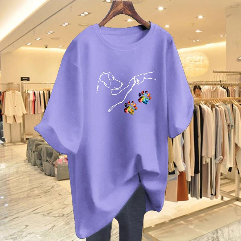 Women's Summer White Pure Cotton Loose T-Shirt, Mid-Length Short Sleeve Fashionable Base Top