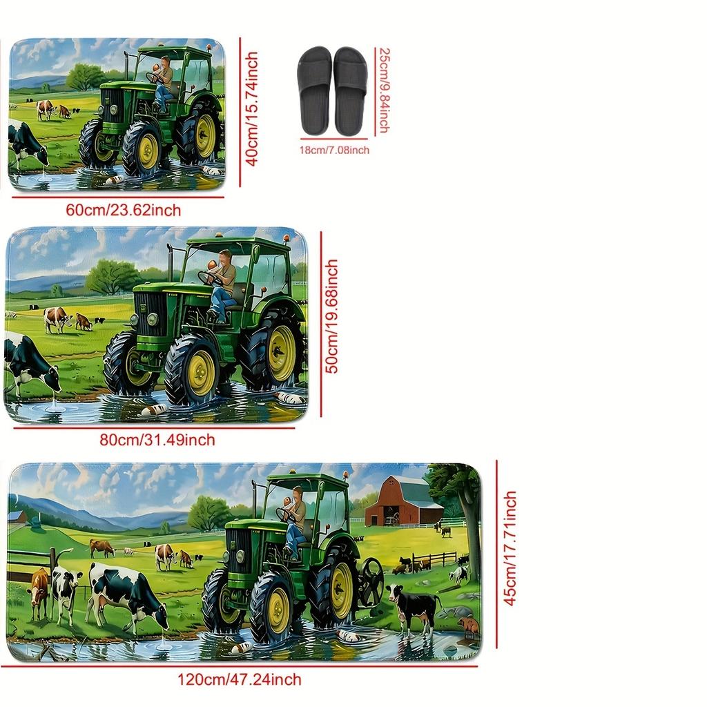 1 Buc. Covorașe de Bucătărie Anti-Oboseală, Imprimeu Tractor Rural, Impermeabil, Anti-Alunecare, Gros, Căptușit, Covoraș Confortabil pentru Stat în Picioare pentru Bucătărie, Rezistent