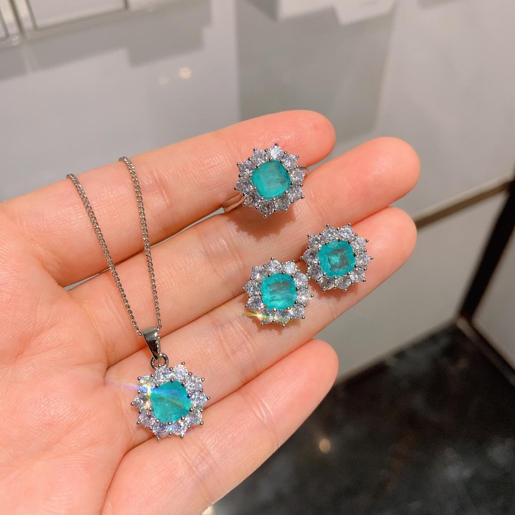 Jewelry Classic Color Treasure Simulation Paraiba Jewelry Set