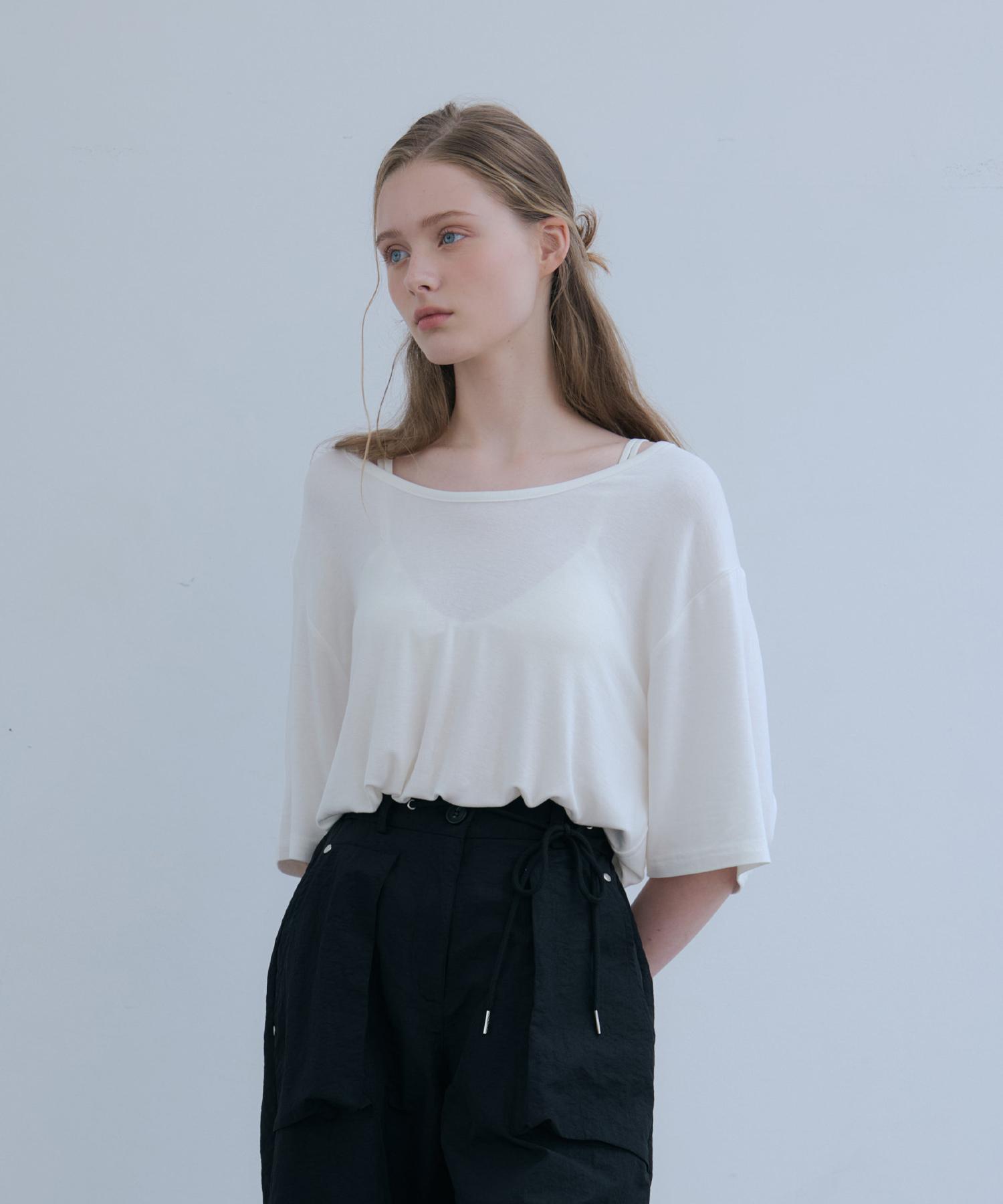 Odier Loose Fit Rayon T-Shirt - Ivory Ivory/One