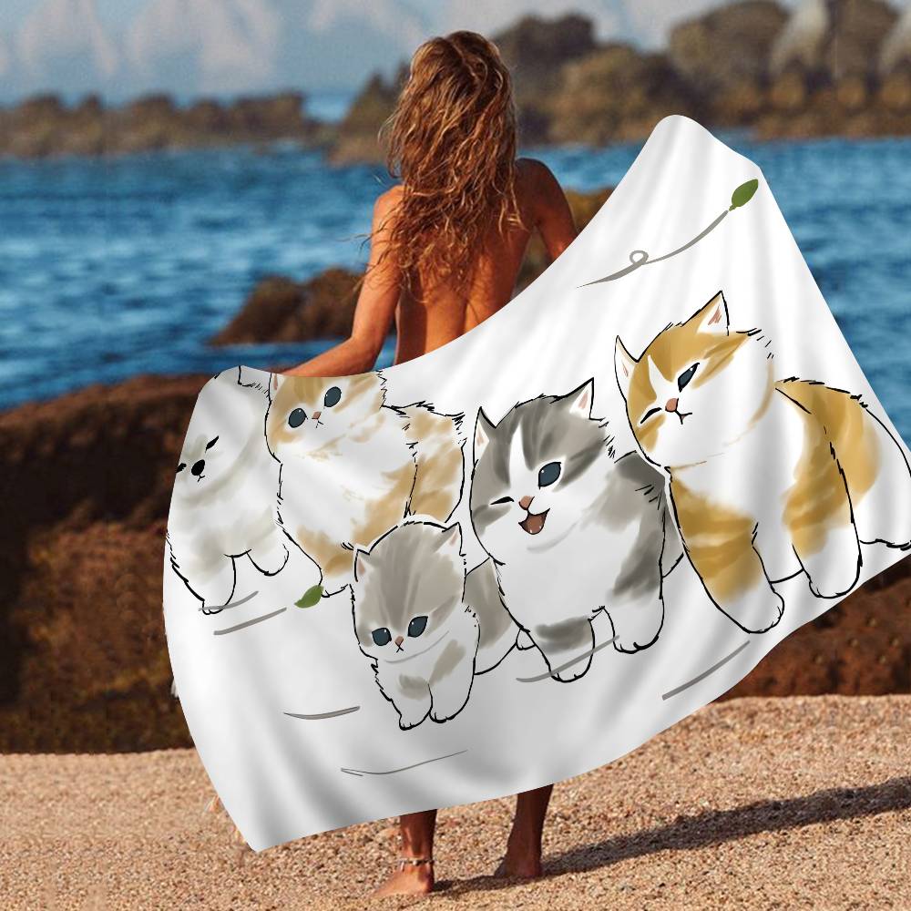 Funny Cat M-Mofusand Anime Microfiber Blanket Quick Drying Beach Towels Oversized Printing Super Absorbent Pool Towel Blanket