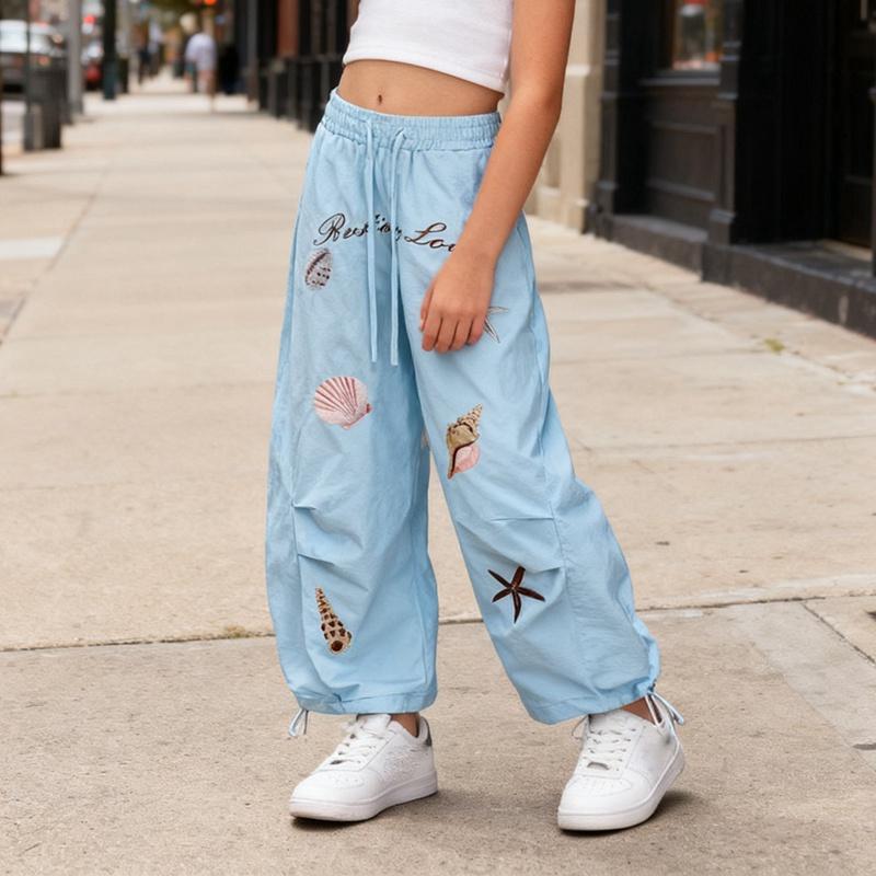 6-16 Years Kids Girls Casual Cargo Pants Loose Drawstring Pants