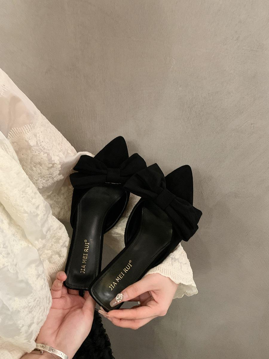 

Fashion Fashionable versatile Low-heeled pointed sandals women s new summer bow temperament large size Elegant minimalist women s shoes 42 чёрный