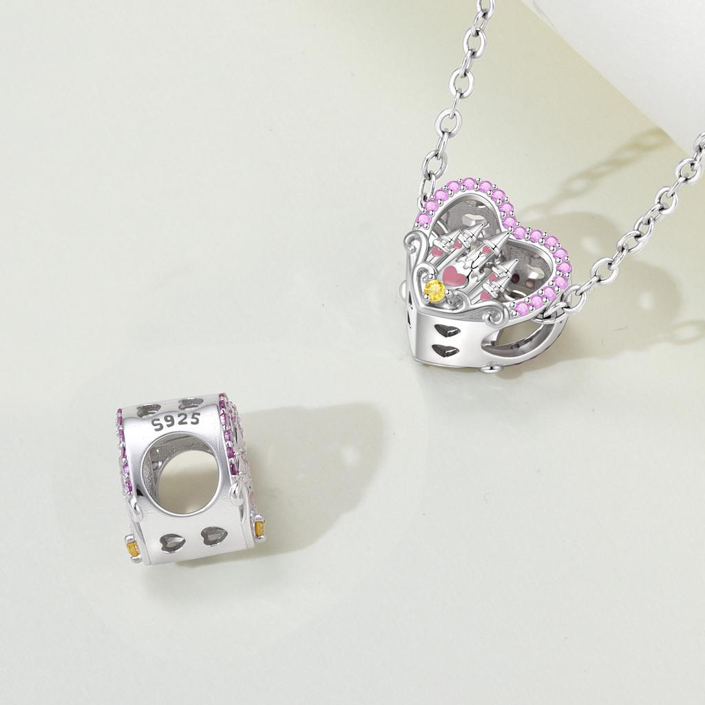 Orstarry S925 Silver Charm Infinite Love Pink Heart Bead Pendant For Bracelet DIY Jewelry Making Women Gift