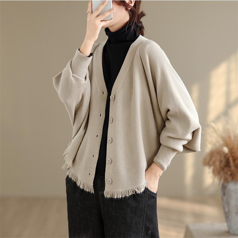 DIMANAF 2025 Women Plus Size Sweaters Cardigan Autumn Winter Solid Knitting Loose Bat Sleeve Tops Shirts