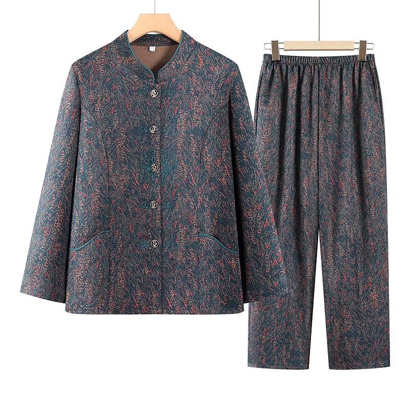 

Elegant Two-Piece Spring & Autumn Shirt Suit for Middle-Aged and Elderly Women 5XL (145-160 jin) зелений