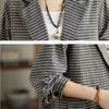 DIMANAF 2025 New Jackets Women Coat Stripe Linen Thin Vintage Outerwear Long Sleeve Spring Loose Button Coat