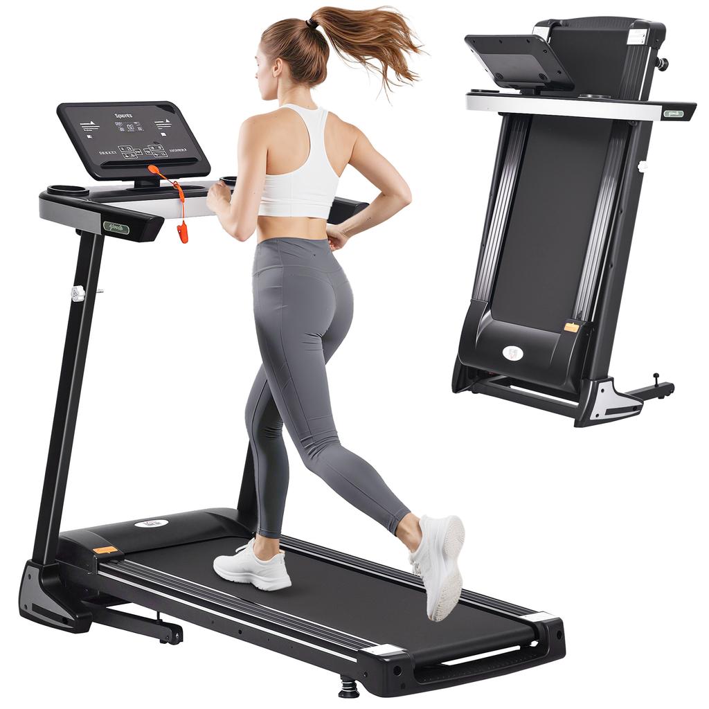 Folding Treadmill for Home Motorised Running Machine W/ LCD Display Black